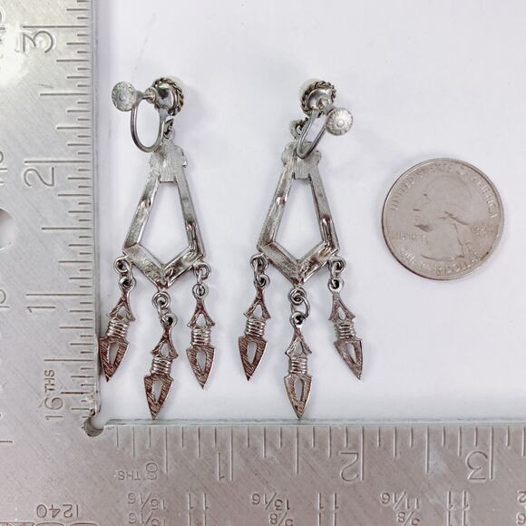 Vintage 1930s Czechoslovakia Art Deco Silver Tone Chandelier Screw Back Earrings - Picture 10 of 12